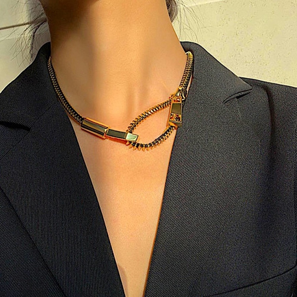 Gold Zipper Punk Minimalist Versatile Necklace - Picture 2 of 15